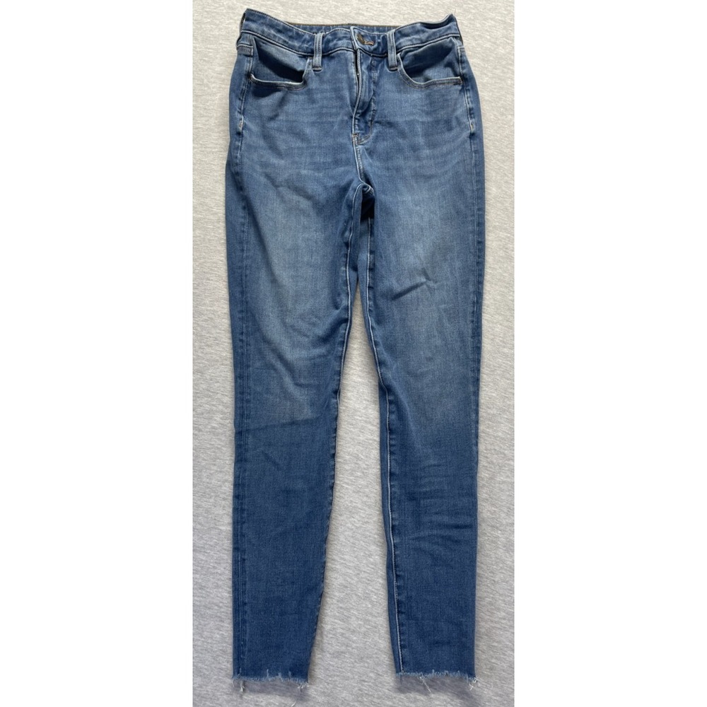 American Eagle Outfitters The Dream Jeans Womens 4 Blue Denim Raw Hem Skinny Leg